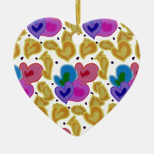 Colourful Hearts Design  Valentines Day  Ceramic Ornament