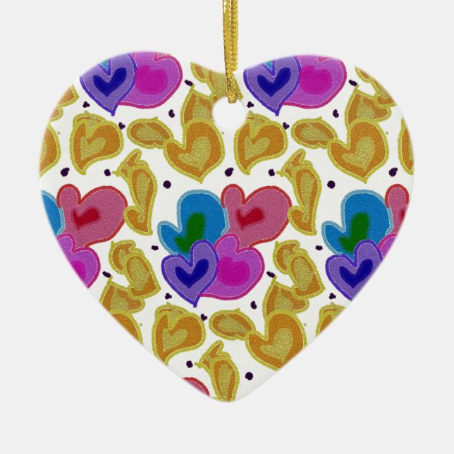 Colourful Hearts Design  Valentine's Day  Ceramic Ornament (Front)