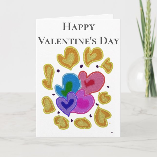 Colourful Hearts Design  Valentine's Day Holiday Card (Front)