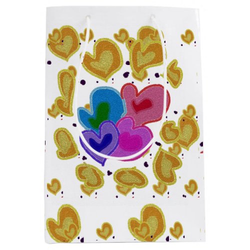 Colourful Hearts Design  Valentines Day  Medium Gift Bag