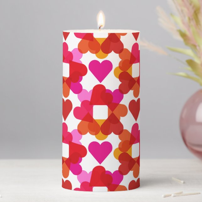 Colourful hearts pillar candle (In Situ)