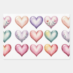 Colourful hearts valentine seamless wrapping paper sheets