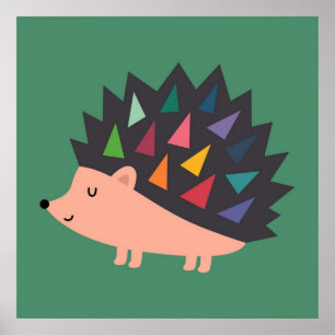 Colourful hedgehog baby kids room poster