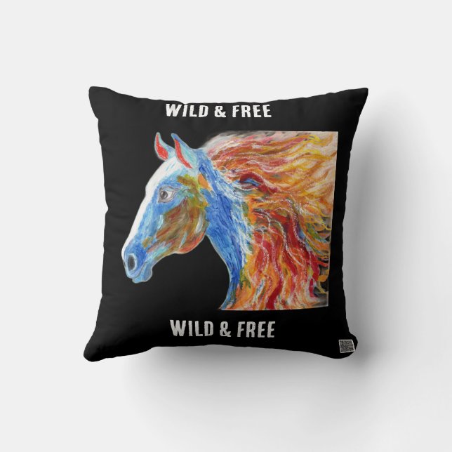 Colourful Horse (Mum Stanworth) Throw Pillow (Back)