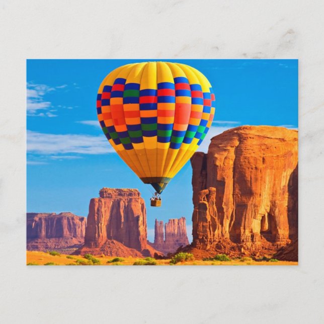 Colourful Hot Air Balloon Over Rocks Postcard (Front)