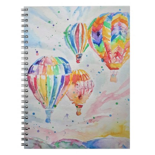 Colourful Hot Air Balloon Watercolor Art Design Notebook
