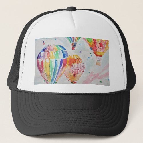 Colourful Hot Air Balloon Watercolor Art Design Trucker Hat