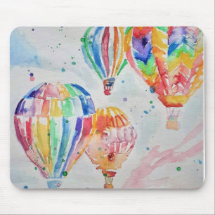 Colourful Hot Air Balloons Watercolour Painting Mouse Pad