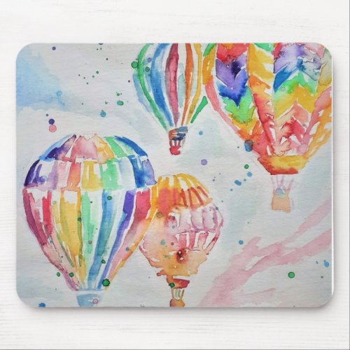 Colourful Hot Air Balloons Watercolour Painting Mouse Pad