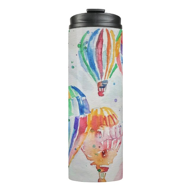 Colourful Hot Air Balloons Watercolour Painting Thermal Tumbler (Front)
