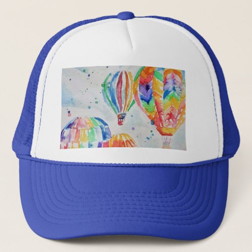 Colourful Hot Air Balloons Watercolour Painting Trucker Hat