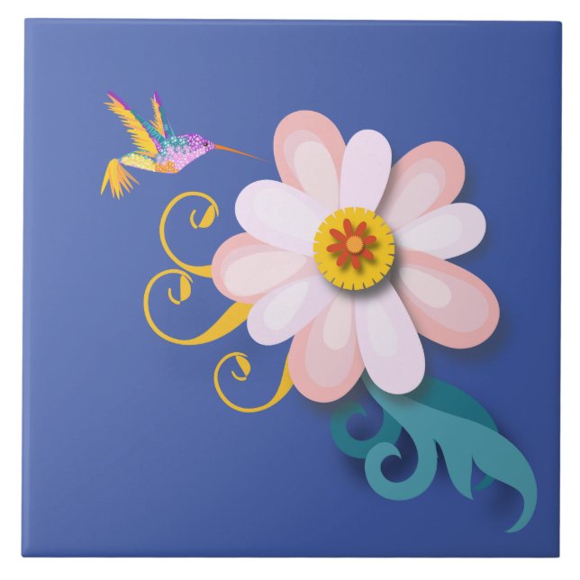 Colourful Humming Bird  Ceramic Tile (Front)
