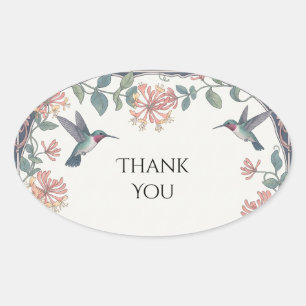 Colourful Hummingbird Floral Wedding Thank You Oval Sticker