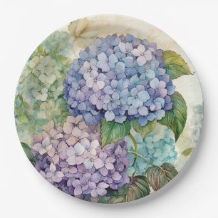 Colourful hydrangeas paper plates