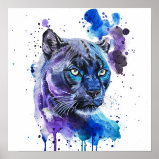 Colourful Jaguar Watercolour Artwork Poster
