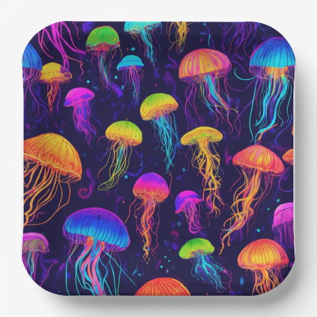 Colourful jelly fish  paper plates (Front)