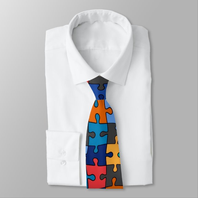 Colourful Jigsaw Puzzle Neck Tie (Tied)