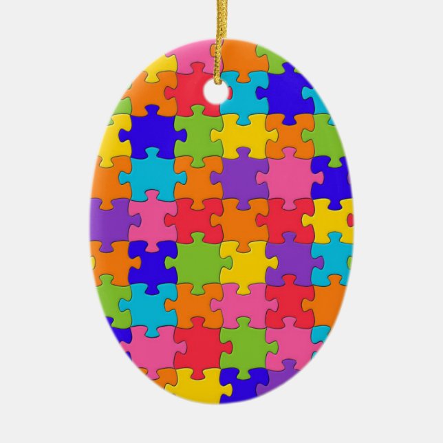 Colourful Jigsaw Puzzle Pattern Ceramic Ornament (Front)