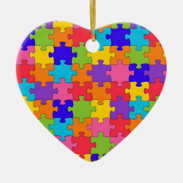 Colourful Jigsaw Puzzle Pattern Ceramic Ornament (Front)