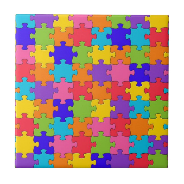 Colourful Jigsaw Puzzle Pattern Ceramic Tile (Front)