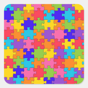 Colourful Jigsaw Puzzle Pattern Square Sticker