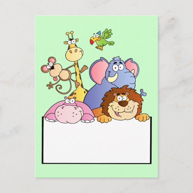 colourful JUNGLE ANIMALS sign board cartoon funny Postcard (Front)