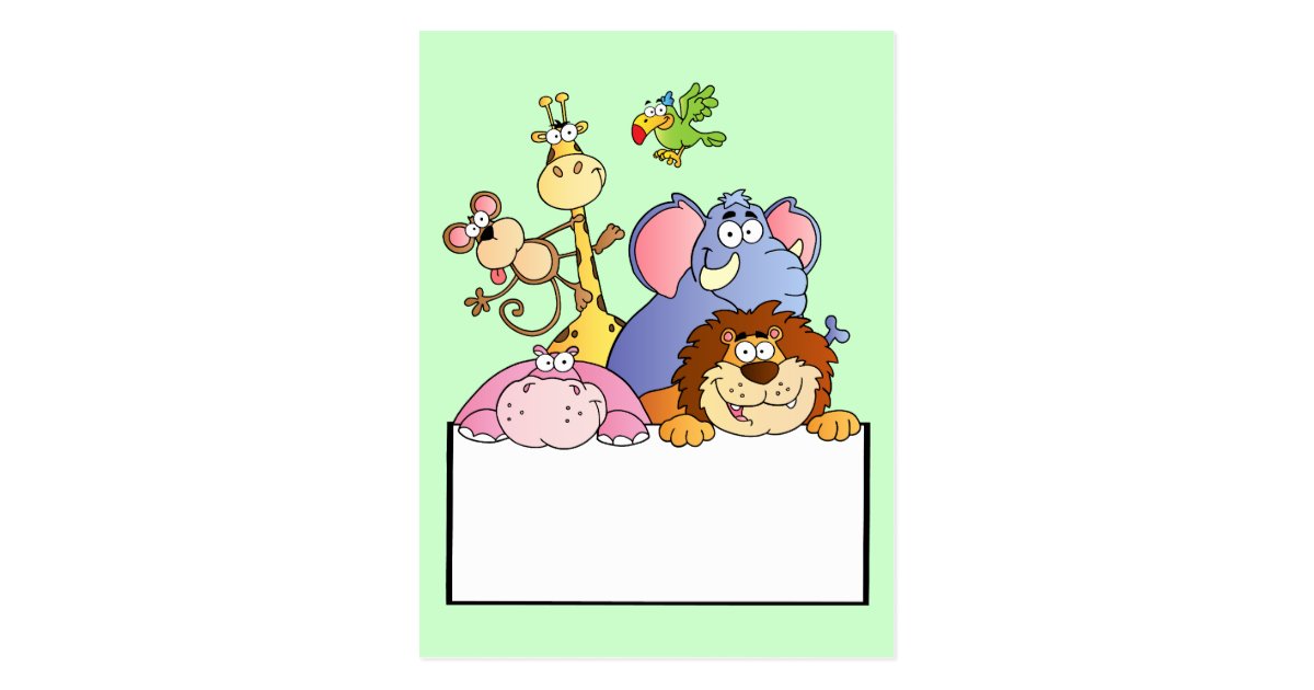 colourful JUNGLE ANIMALS sign board cartoon funny Postcard | Zazzle.com