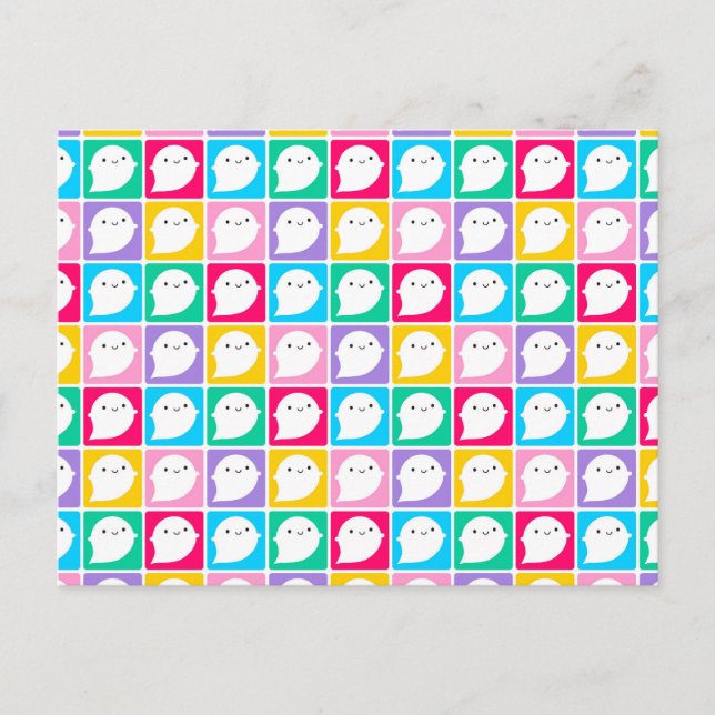 Colourful Kawaii Little Ghosts Postcard (Front)