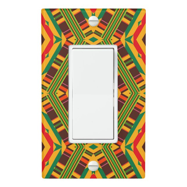 Colourful Kente Geometric Tribal Pattern Light Switch Cover (In Situ)