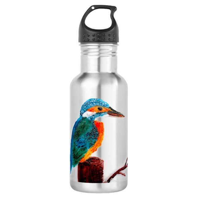 Colourful Kingfisher Bird Art Stainless Steel Water Bottle (Front)