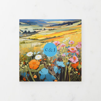 Colourful Landscape Fun and Romantic Wedding Tri-Fold Invitation