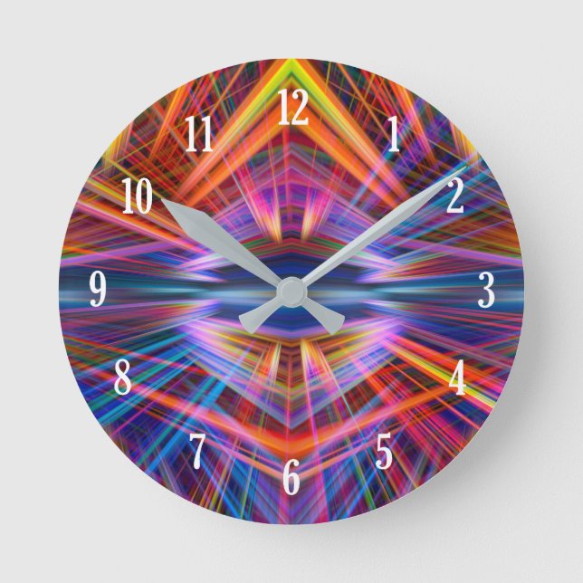 Colourful light beams pattern round clock (Front)
