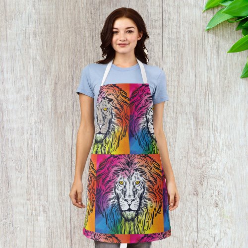 Colourful Lion Head Illustration Apron