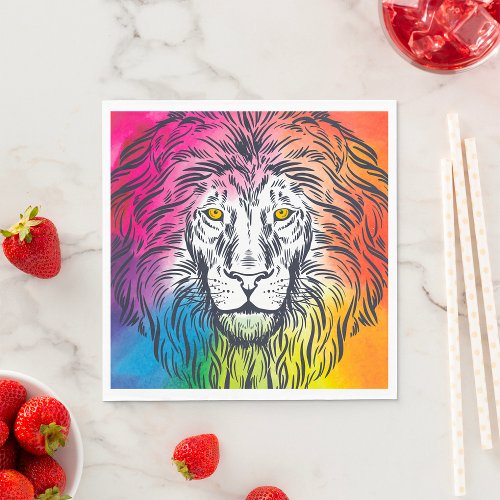 Colourful Lion Head Illustration Napkins