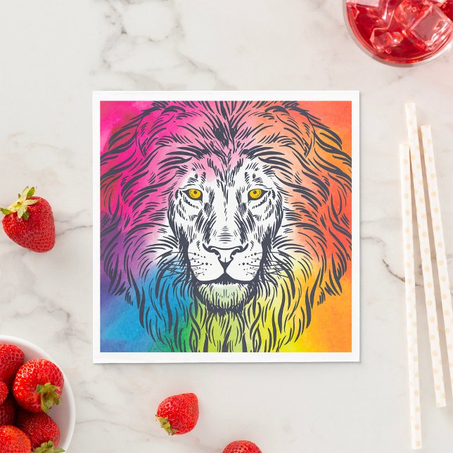 Colourful Lion Head Illustration Napkins (Creator Uploaded)