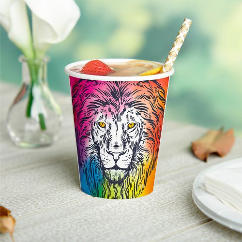 Colourful Lion Head Illustration Paper Cups