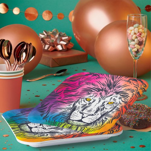 Colourful Lion Head Illustration Paper Plates