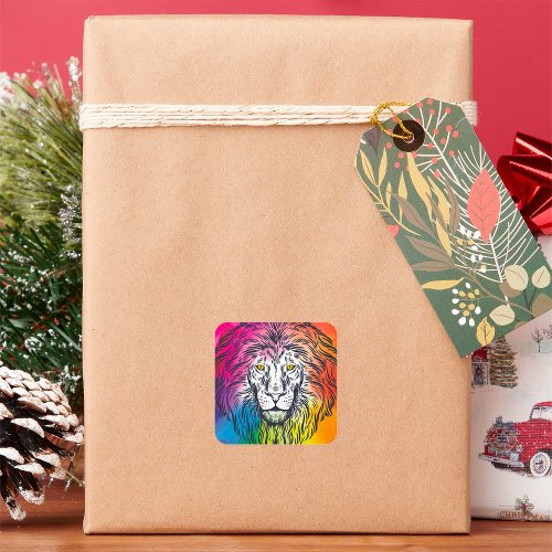 Colourful Lion Head Illustration Square Sticker