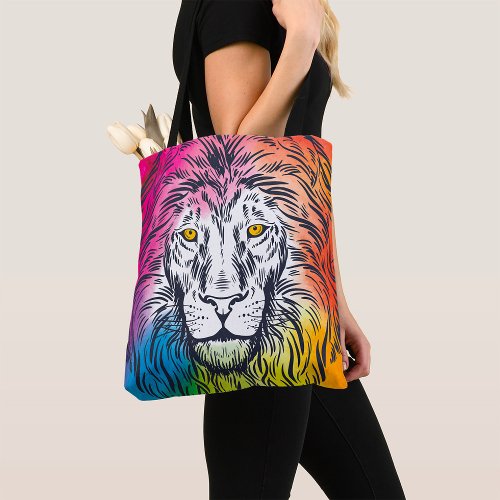 Colourful Lion Head Illustration Tote Bag
