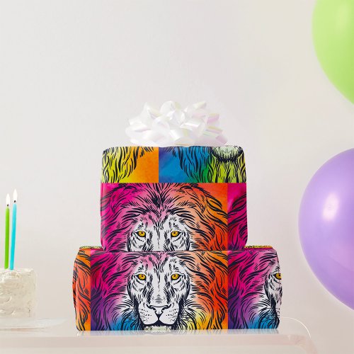 Colourful Lion Head Illustration Wrapping Paper