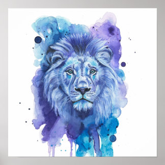 Colourful Lion Watercolor Artwork Poster
