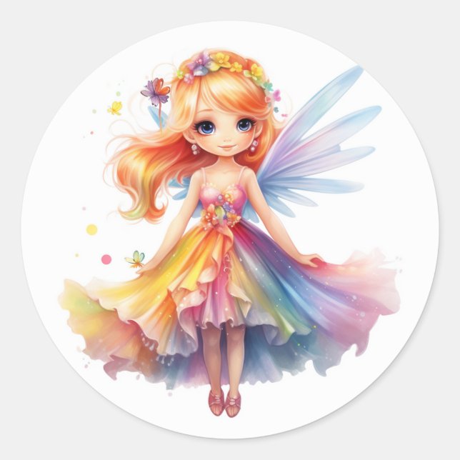 Colourful Little Fairy with wide dress Classic Round Sticker (Front)