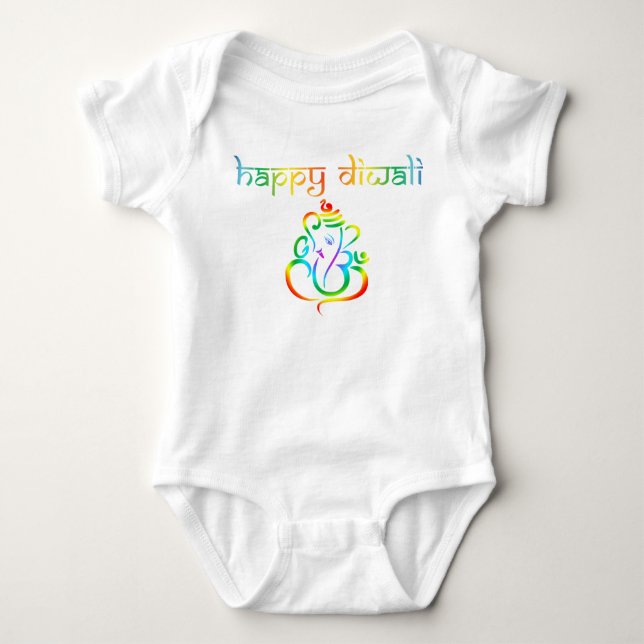 Colourful Lord Ganesha Happy Diwali Baby Bodysuit (Front)