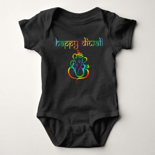 Colourful Lord Ganesha Happy Diwali black Baby Bodysuit