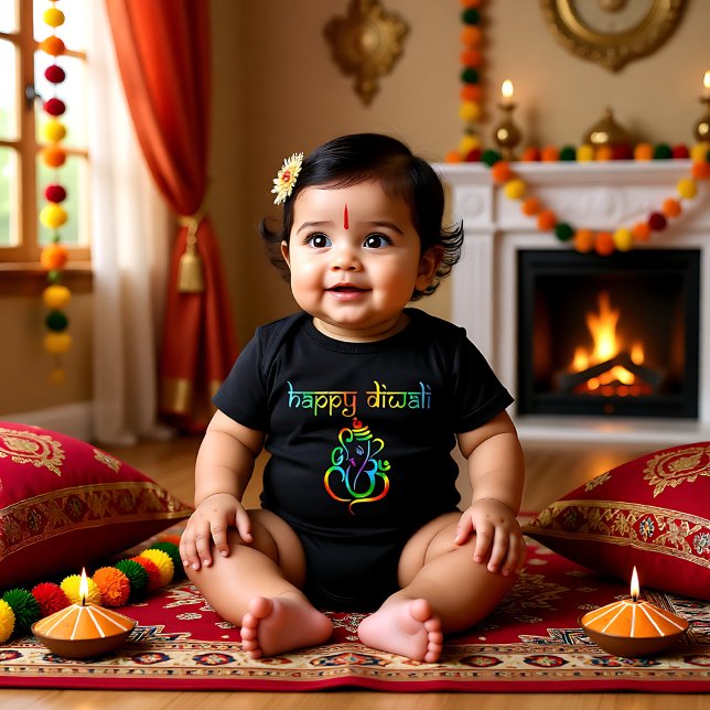 Colourful Lord Ganesha Happy Diwali black Baby Bodysuit (Colourful Lord Ganesha Happy Diwali black Baby Bodysuit)
