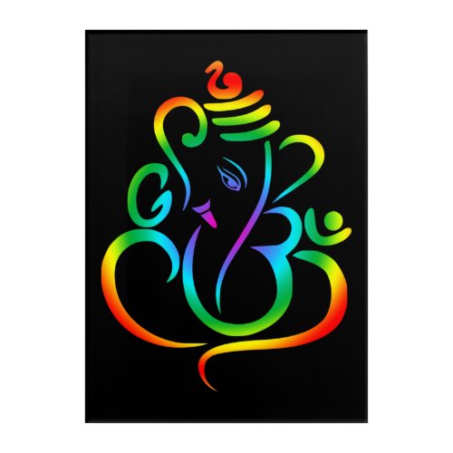 Colourful Lord Ganesha on black Acrylic Print