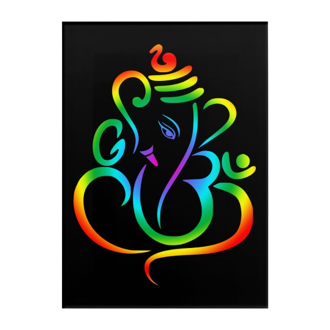 Colourful Lord Ganesha on black Acrylic Print (Front)
