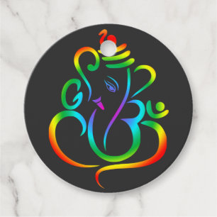 Colourful Lord Ganesha on black Favor Tags