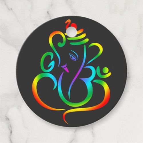 Colourful Lord Ganesha on black Favor Tags