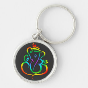 Colourful Lord Ganesha on black Keychain
